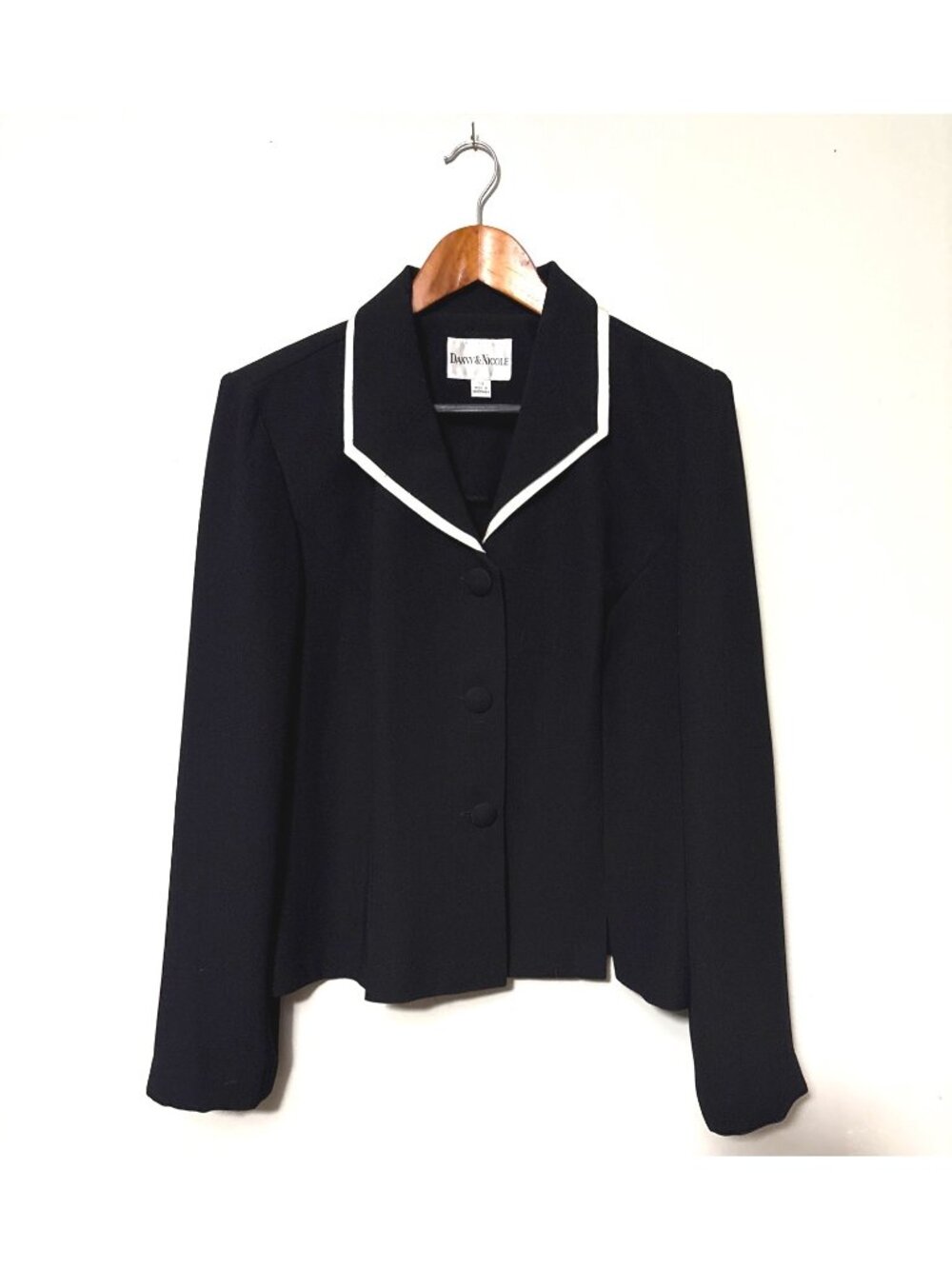 David & Nicole Womens Black 3-Piece Jacket Suit Size 14 Button-Up White Trim 100